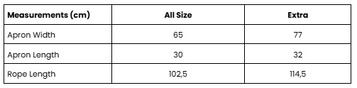 Size Guide Blue Sora Tenun Apron - Pre Order 7 Days